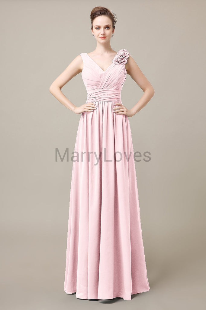 V-Neck Long Chiffon Bridesmaid Dresses