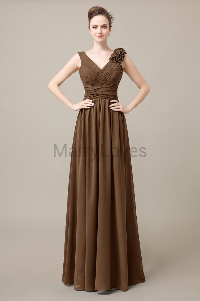 V-Neck Long Chiffon Bridesmaid Dresses