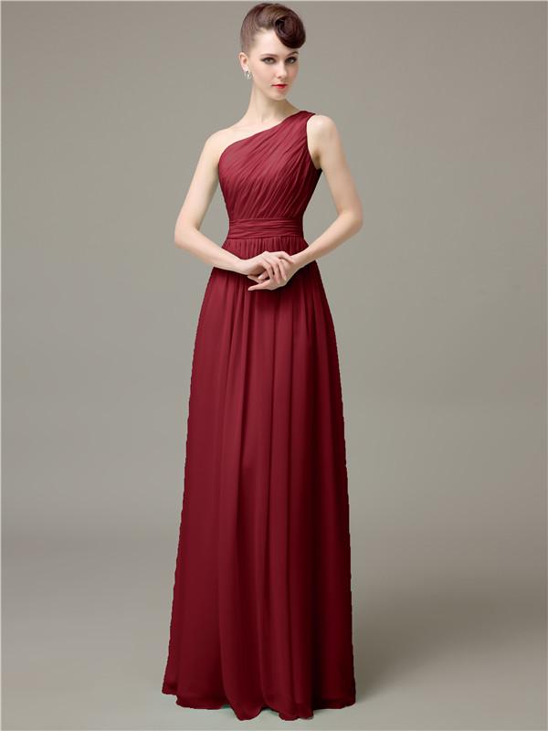 One Shoulder Pleats Chiffon Bridesmaid Dresses