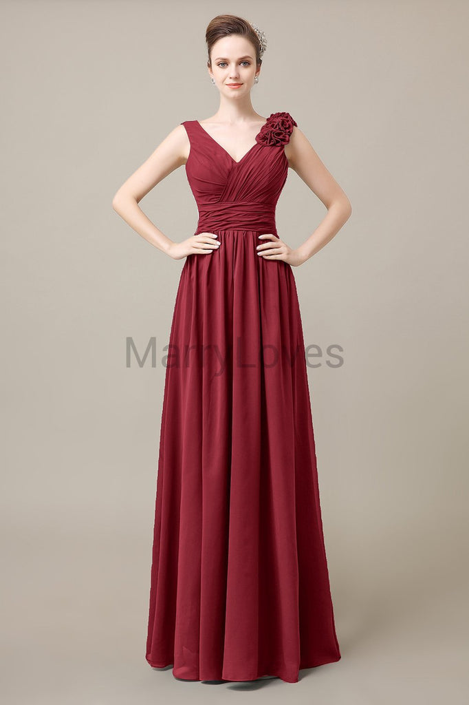 V-Neck Long Chiffon Bridesmaid Dresses