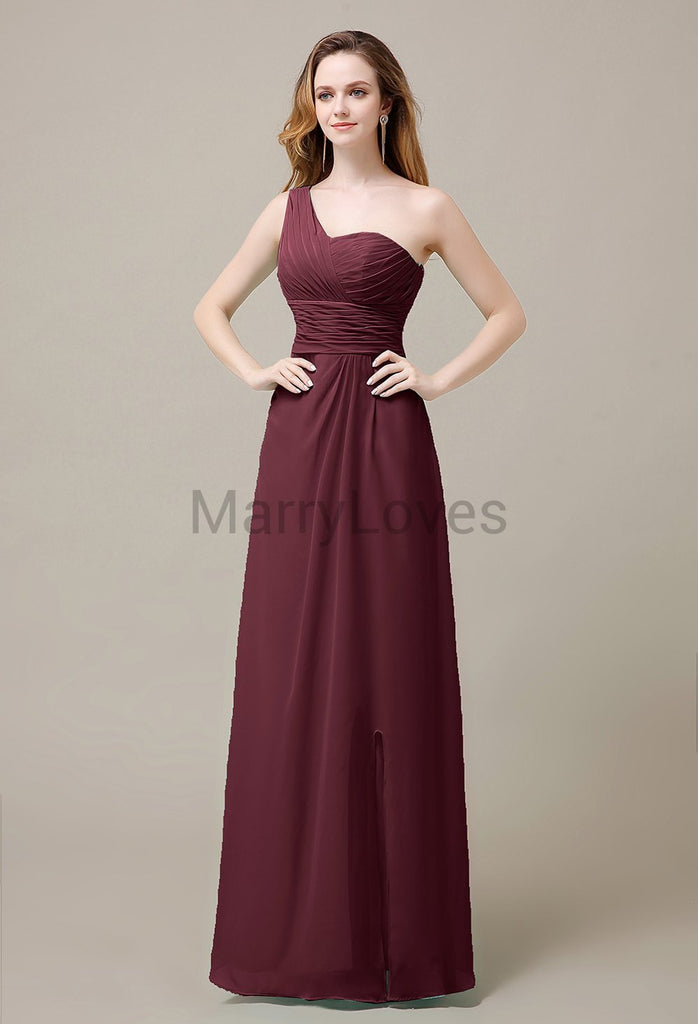 One Shoulder Chiffon Long Bridesmaid Dresses