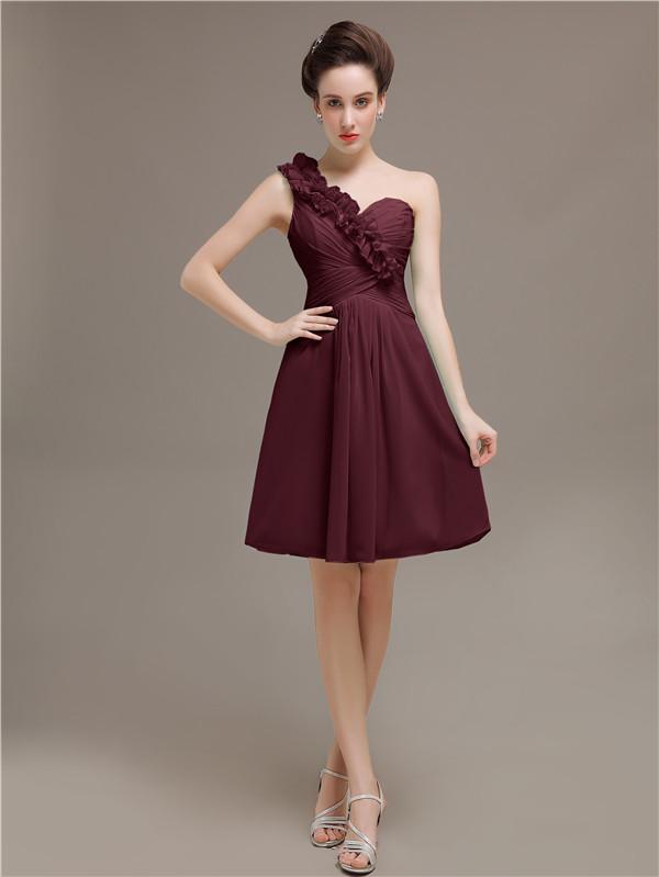 One Shoulder Pleats Bridesmaid Dresses