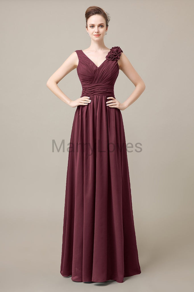 V-Neck Long Chiffon Bridesmaid Dresses
