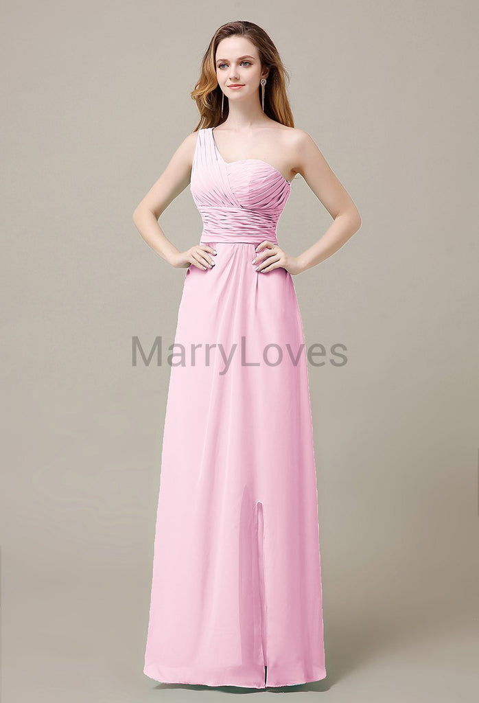 One Shoulder Chiffon Long Bridesmaid Dresses