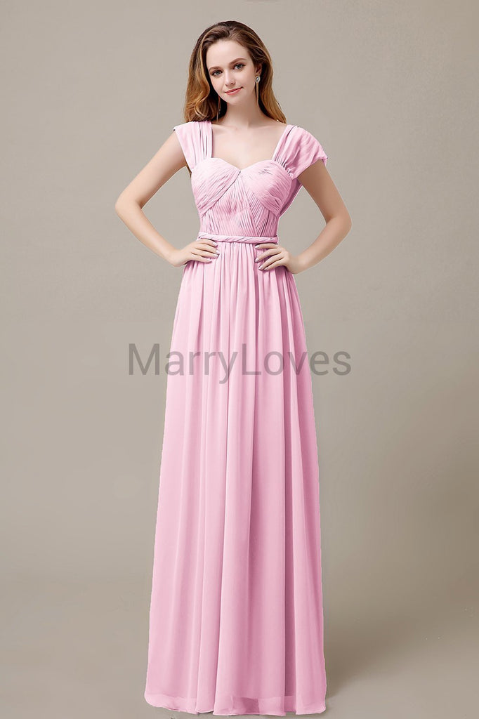 Floor Length Chiffon Bridesmaid Dresses with Pleated