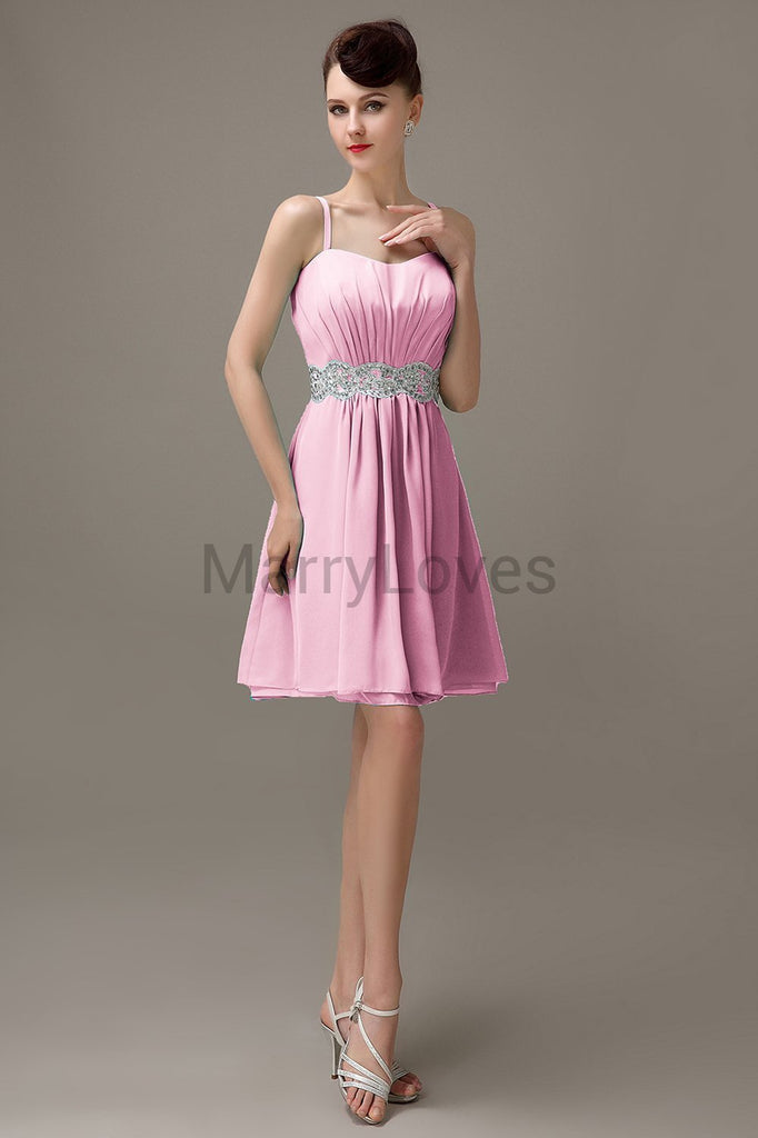 Spaghetti Strap Chiffon Short Bridesmaid Dresses