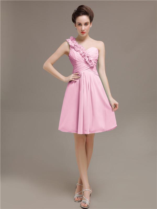 One Shoulder Pleats Bridesmaid Dresses
