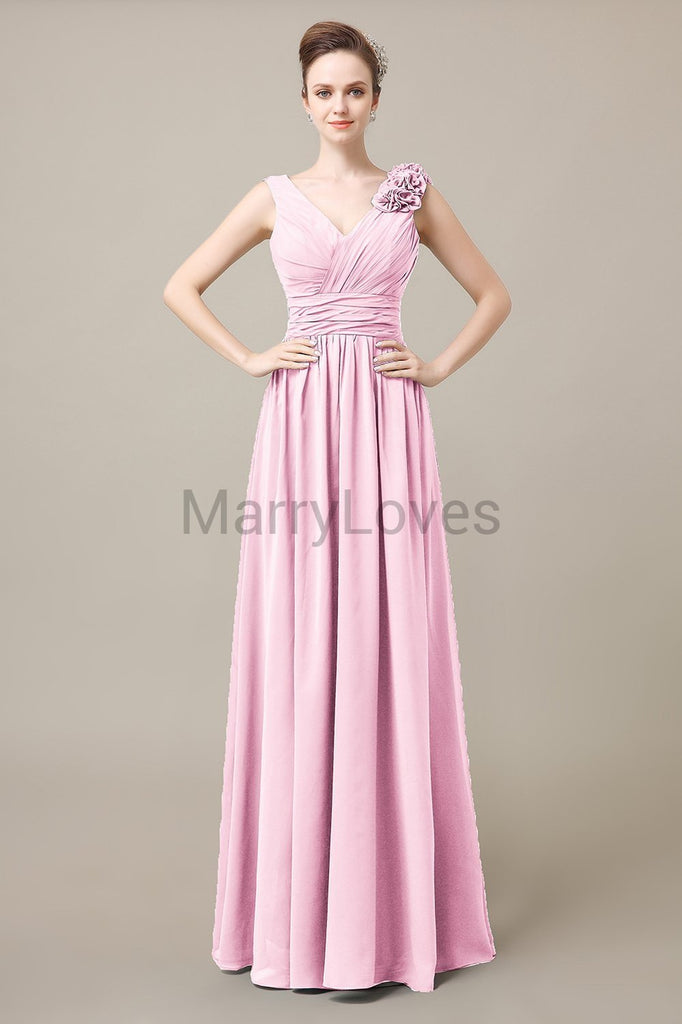 V-Neck Long Chiffon Bridesmaid Dresses