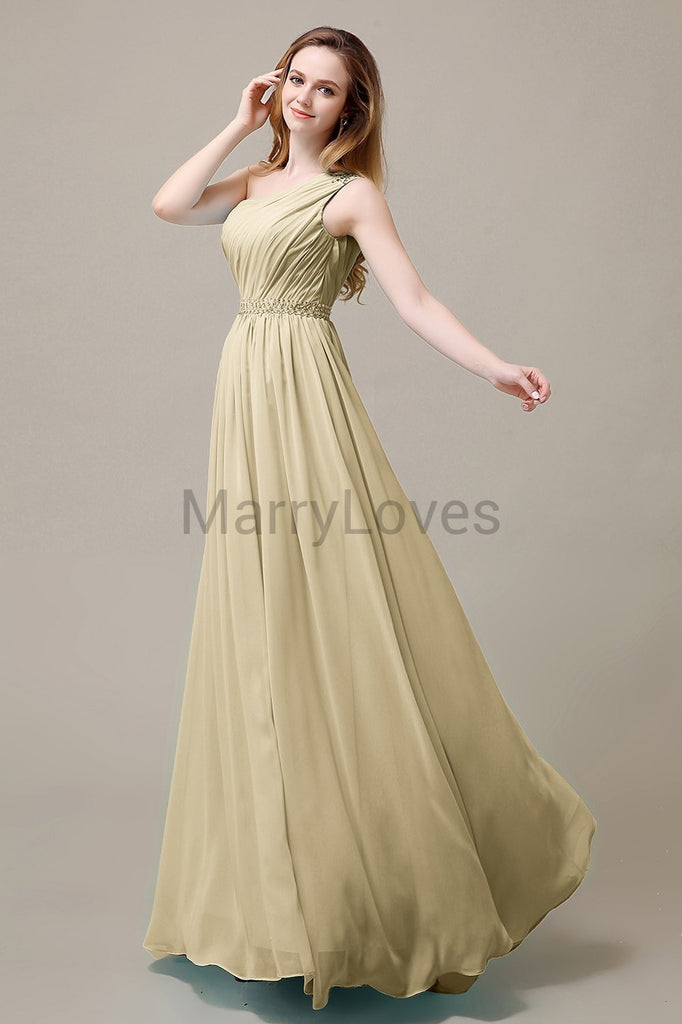 One Shoulder Beading Long Bridesmaid Dress
