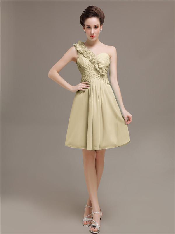 One Shoulder Pleats Bridesmaid Dresses