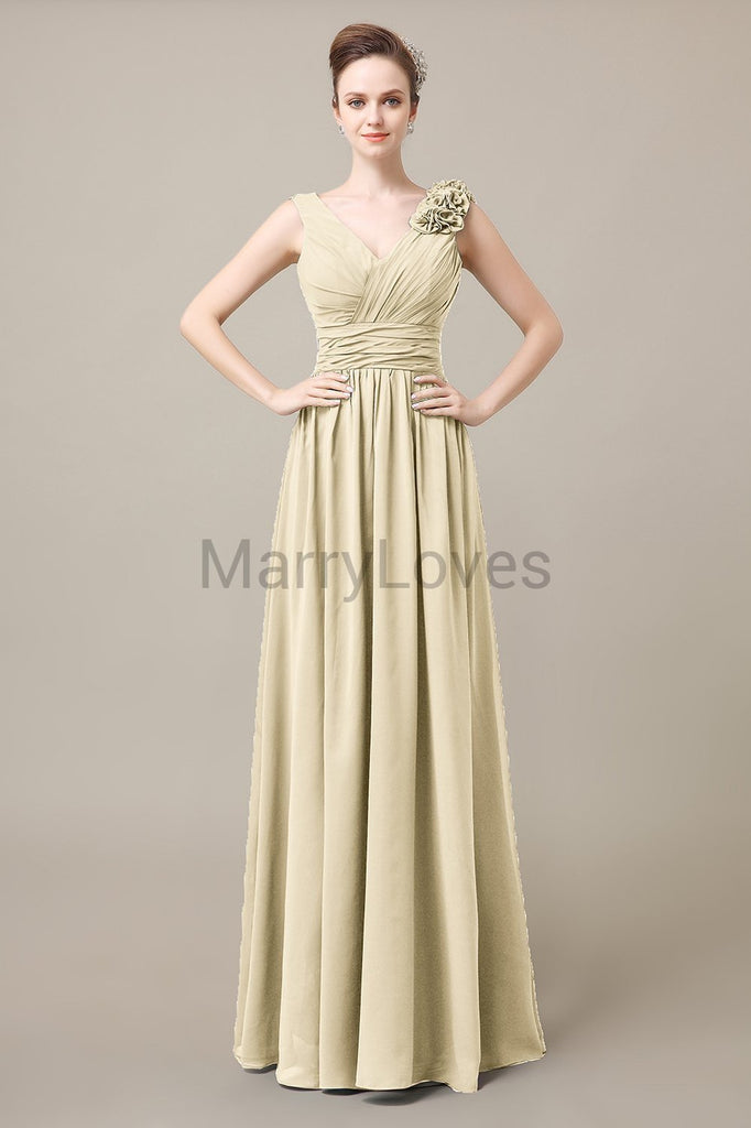 V-Neck Long Chiffon Bridesmaid Dresses