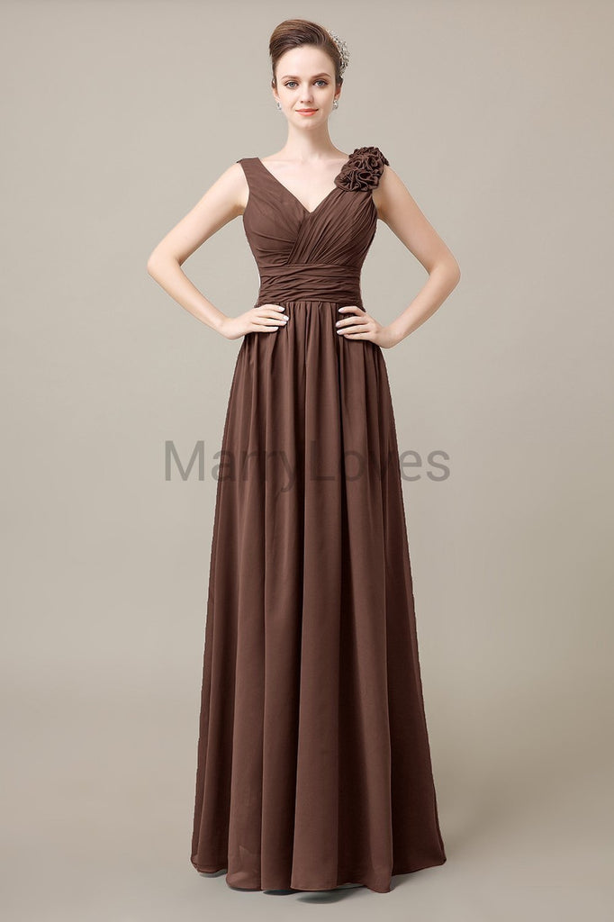 V-Neck Long Chiffon Bridesmaid Dresses