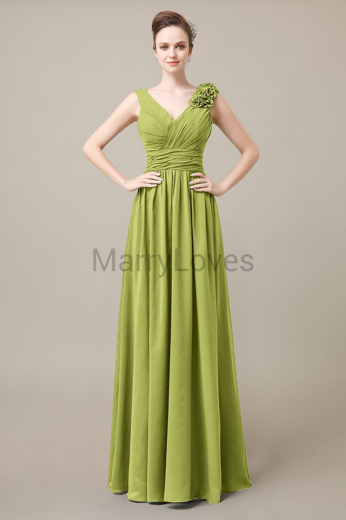 V-Neck Long Chiffon Bridesmaid Dresses