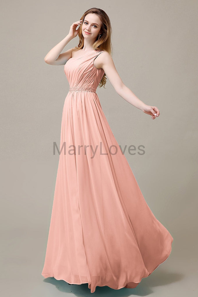 One Shoulder Beading Long Bridesmaid Dress