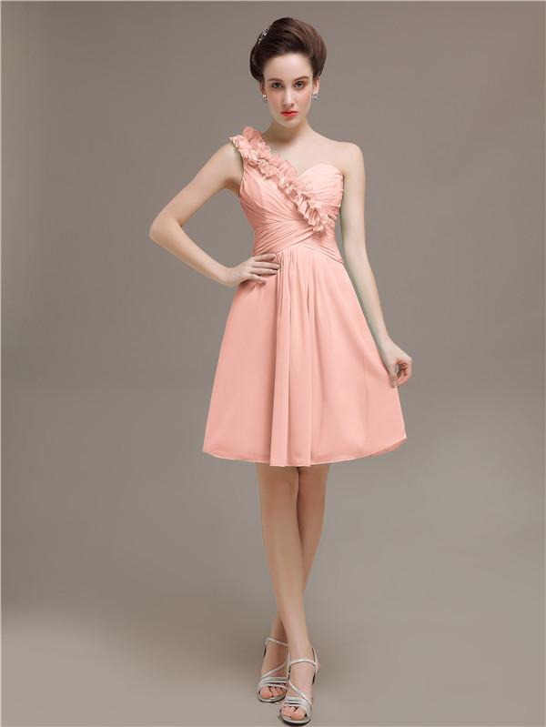 One Shoulder Pleats Bridesmaid Dresses