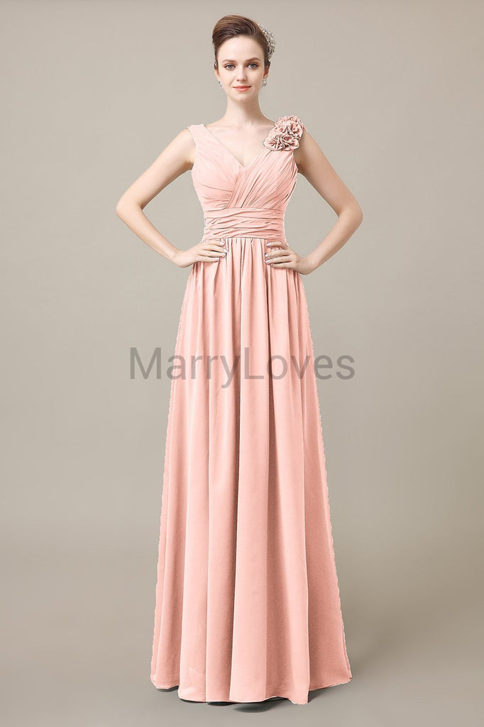 V-Neck Long Chiffon Bridesmaid Dresses