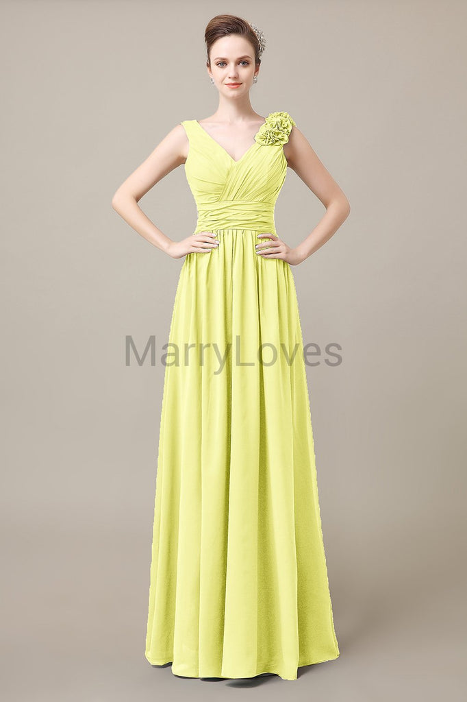 V-Neck Long Chiffon Bridesmaid Dresses