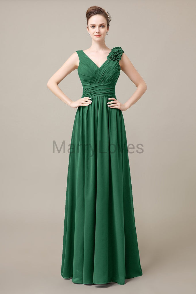 V-Neck Long Chiffon Bridesmaid Dresses