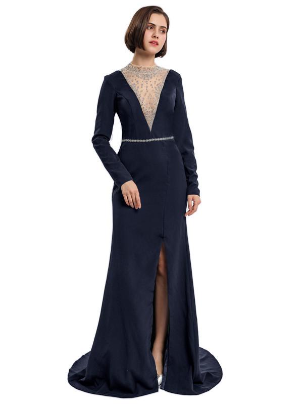 Sheath High-neck Long Sleeves Split Prom Dresses