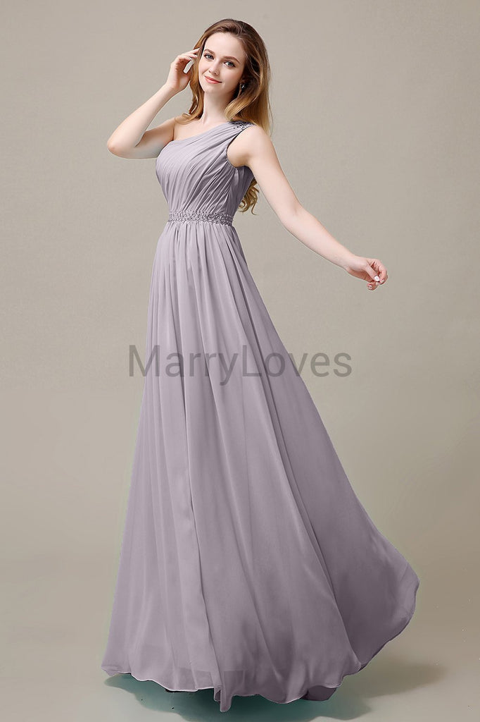 One Shoulder Beading Long Bridesmaid Dress