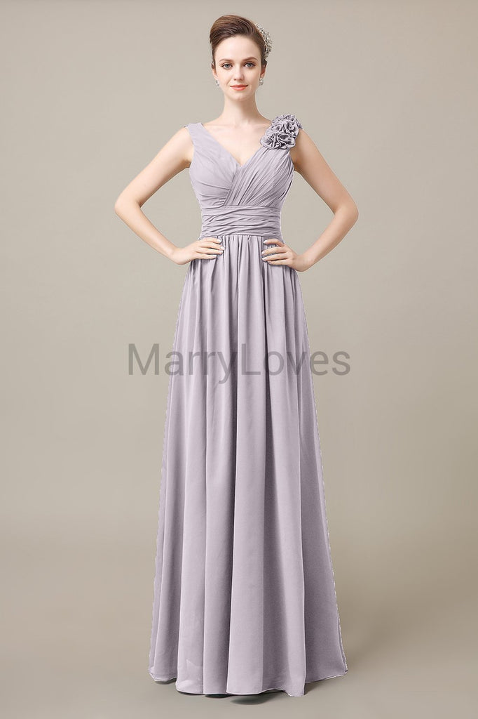 V-Neck Long Chiffon Bridesmaid Dresses