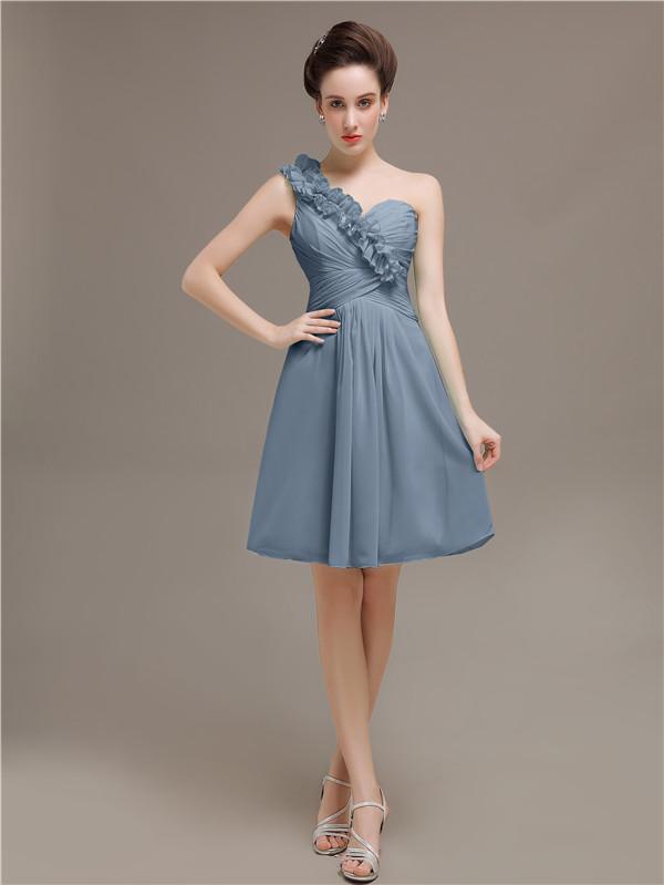 One Shoulder Pleats Bridesmaid Dresses