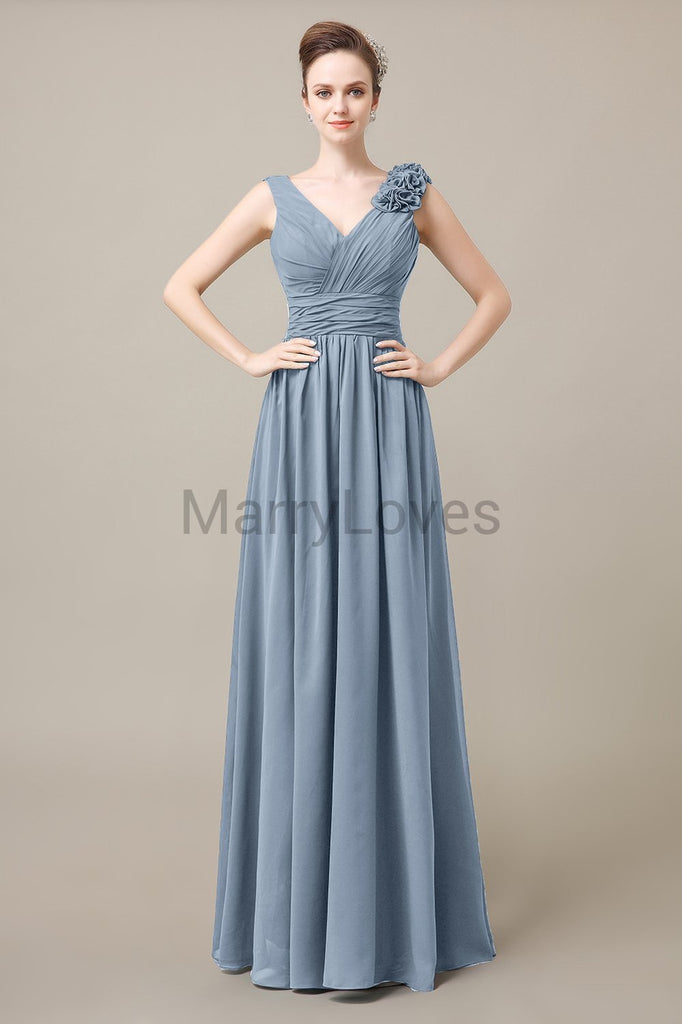 V-Neck Long Chiffon Bridesmaid Dresses