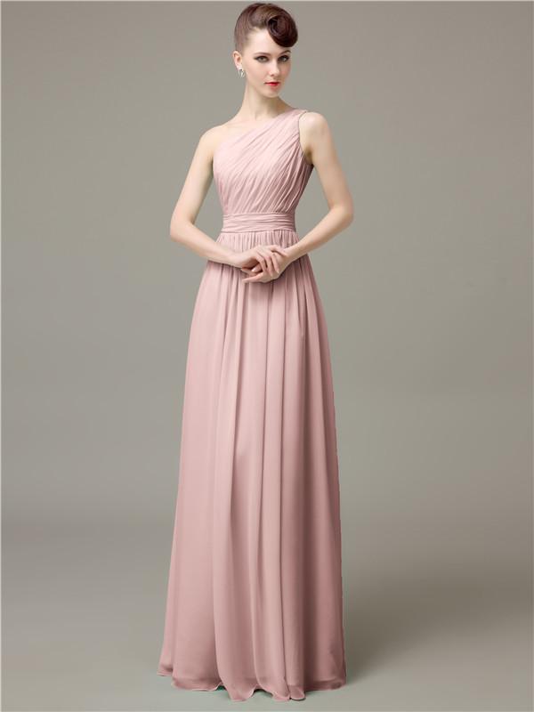 One Shoulder Pleats Chiffon Bridesmaid Dresses