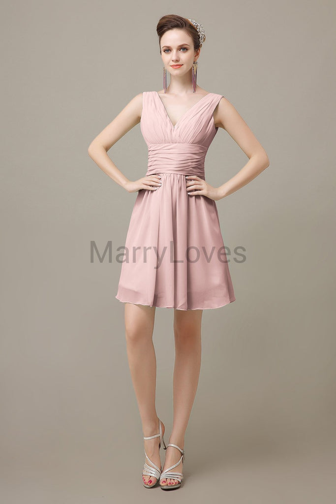 V-neck Sleeveless Chiffon Bridesmaid Dresses