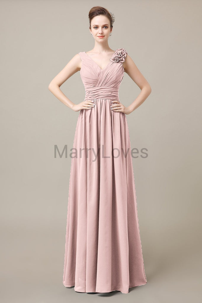 V-Neck Long Chiffon Bridesmaid Dresses