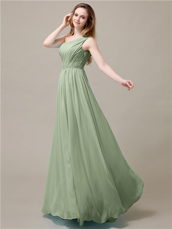 One Shoulder Chiffon Floor-Length Bridesmaid Dresses