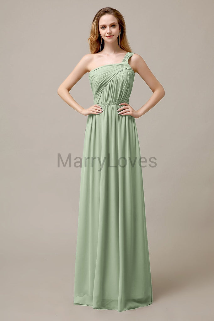 A-line One Shoulder Pleats Bridesmaid Dresses