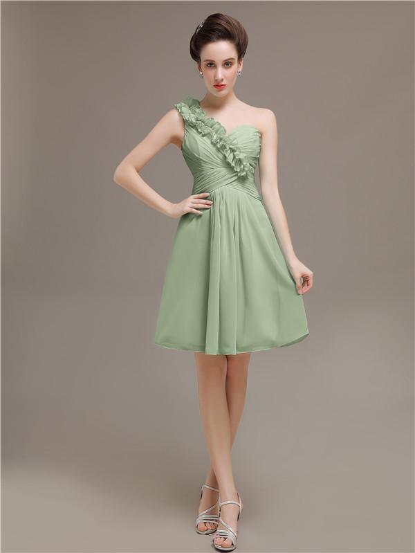 One Shoulder Pleats Bridesmaid Dresses