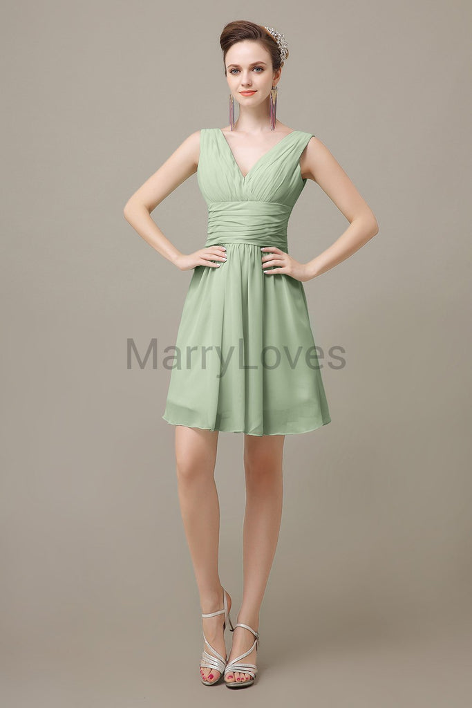 V-neck Sleeveless Chiffon Bridesmaid Dresses