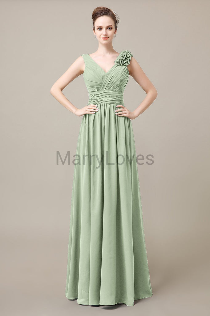 V-Neck Long Chiffon Bridesmaid Dresses