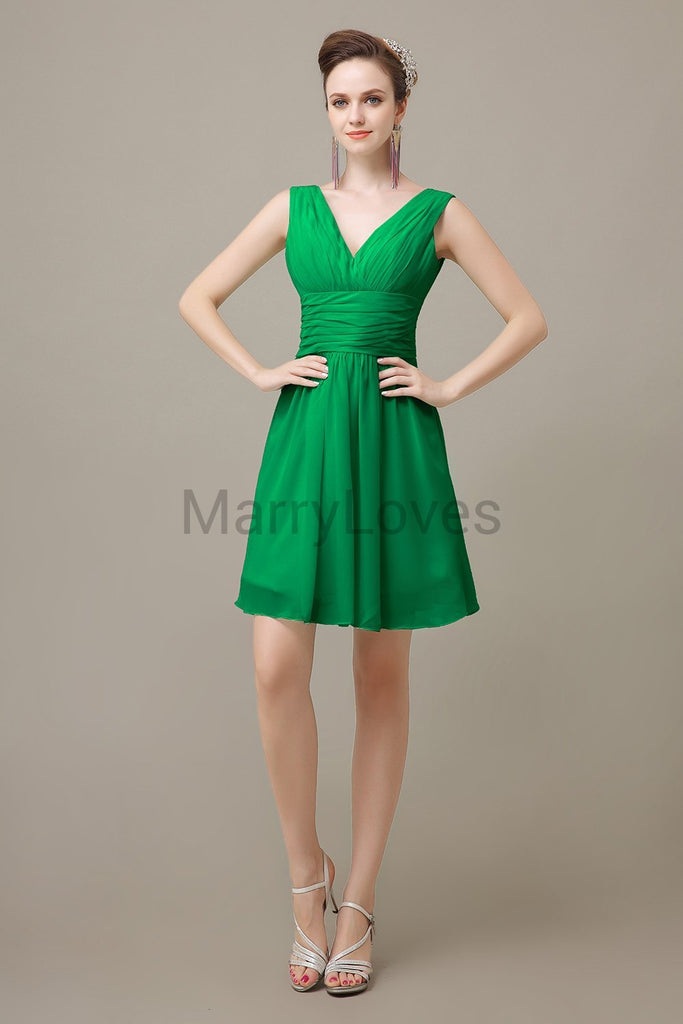 V-neck Sleeveless Chiffon Bridesmaid Dresses
