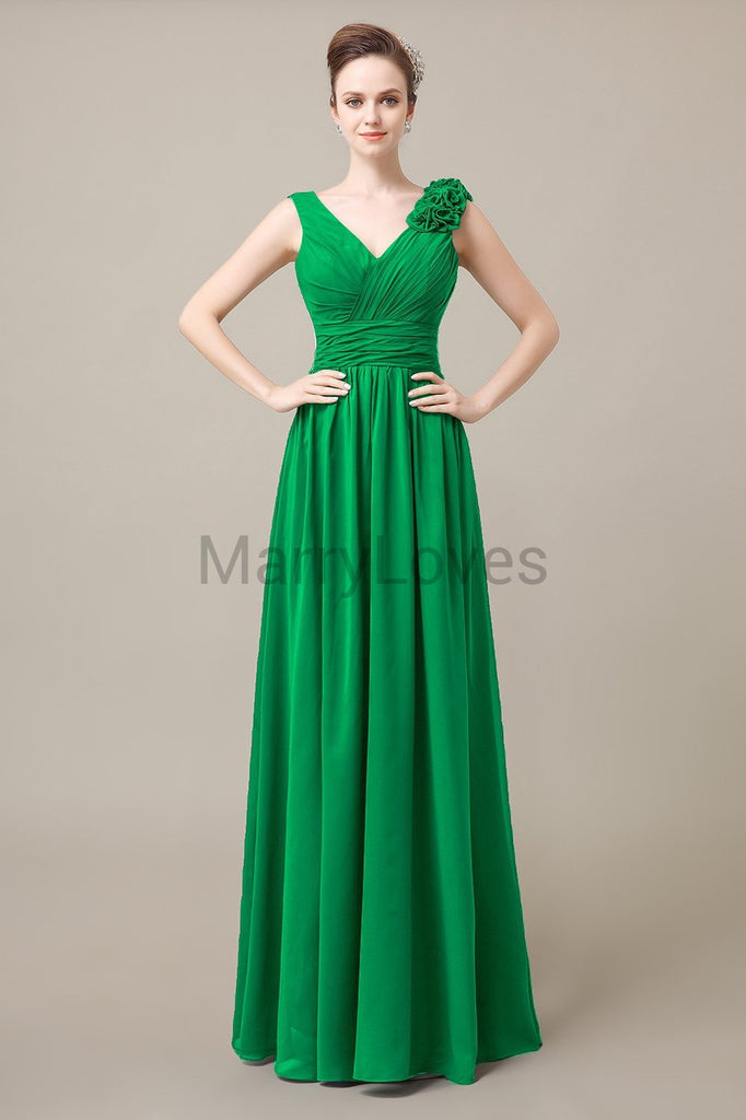 V-Neck Long Chiffon Bridesmaid Dresses