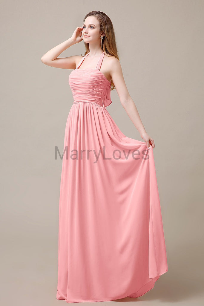 Halter Chiffon Birdesmaid Dresses with Bow Straps