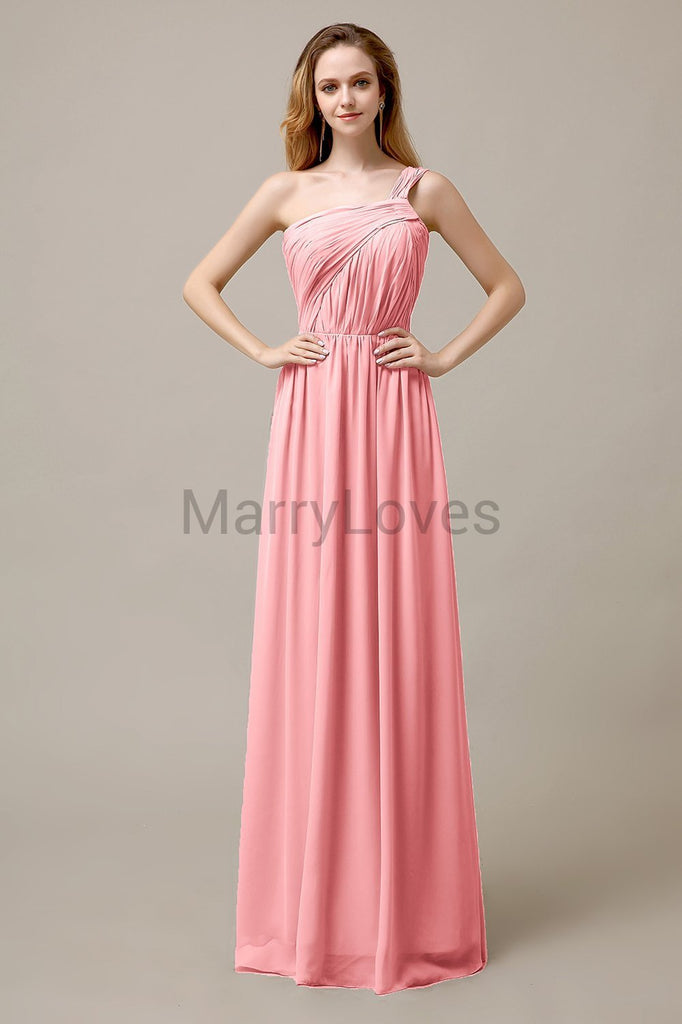 A-line One Shoulder Pleats Bridesmaid Dresses