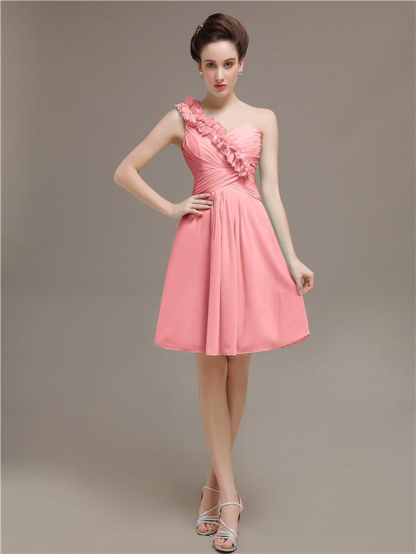 One Shoulder Pleats Bridesmaid Dresses