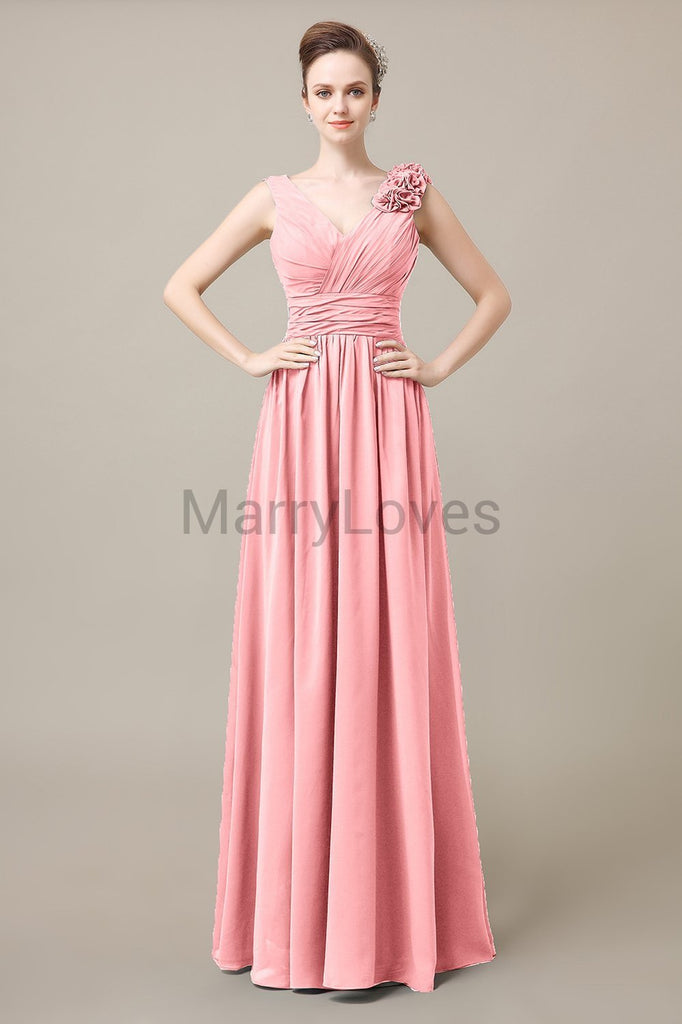V-Neck Long Chiffon Bridesmaid Dresses