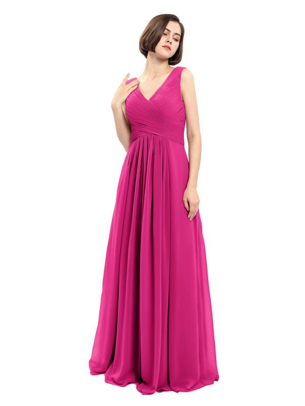 A-line V-neck Sleeveless Chiffon Bridesmaid Dresses