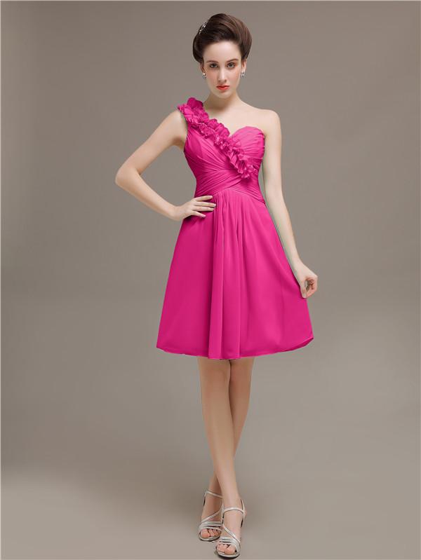 One Shoulder Pleats Bridesmaid Dresses