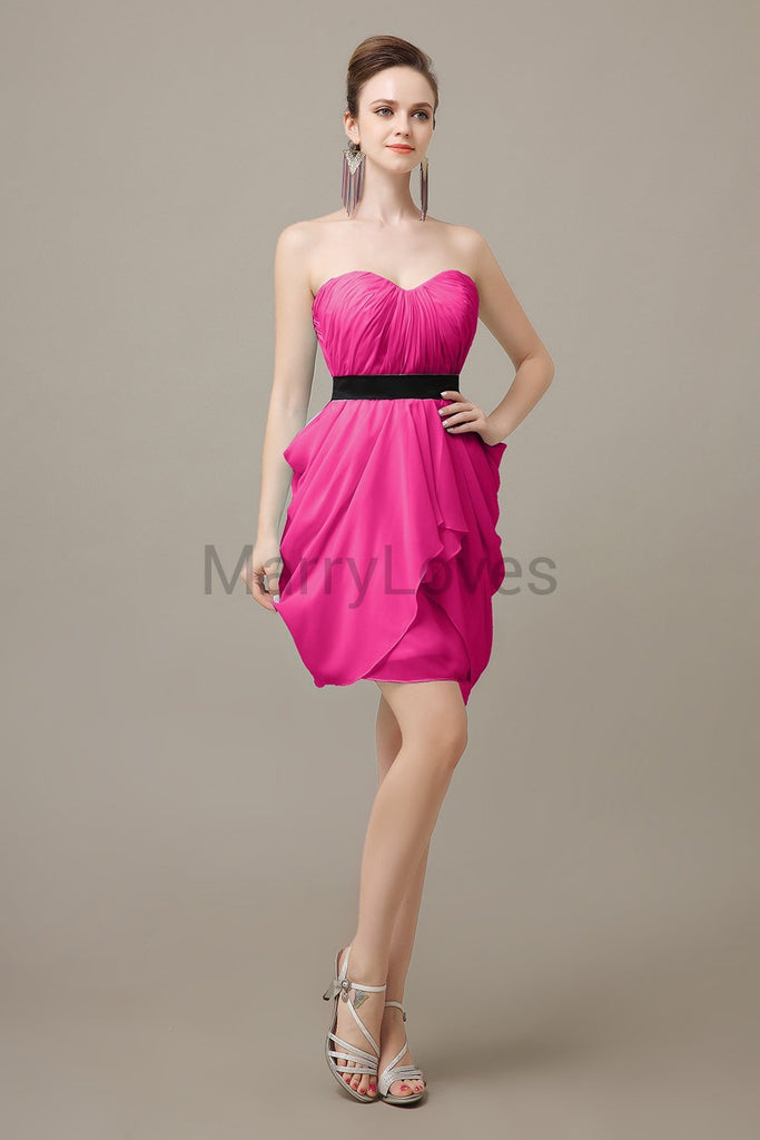 Sweetheart Neck Short Dress with Black Belt.