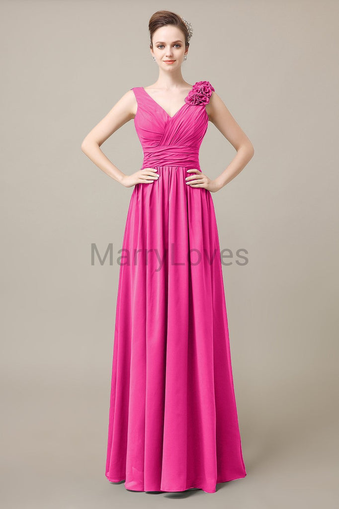 V-Neck Long Chiffon Bridesmaid Dresses