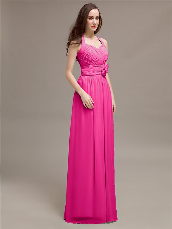 A-line Halter Appliques Chiffon Bridesmaid Dresses