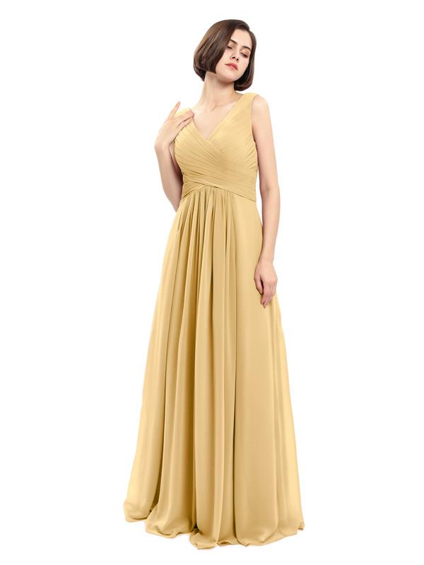 A-line V-neck Sleeveless Chiffon Bridesmaid Dresses