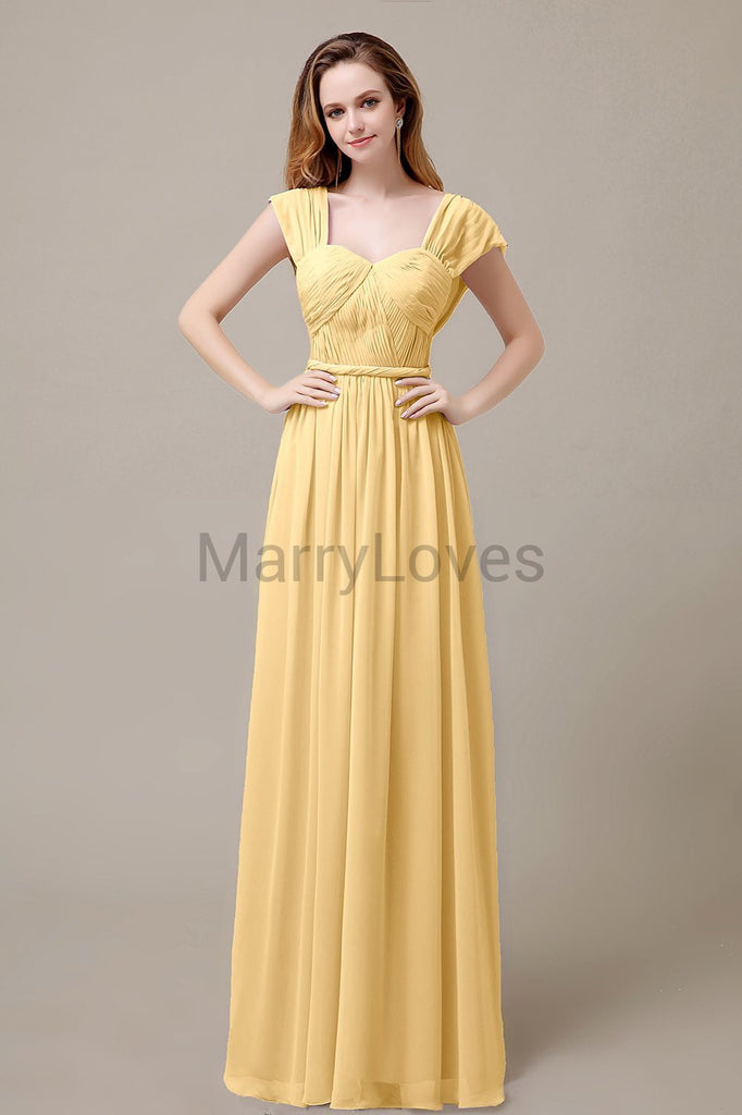 Floor Length Chiffon Bridesmaid Dresses with Pleated