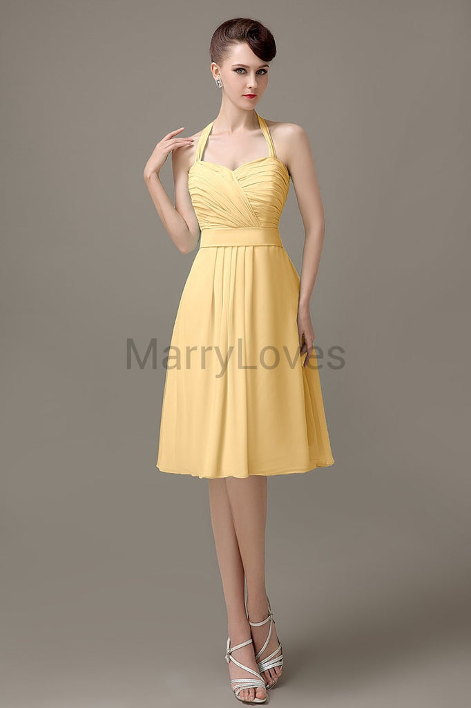 Halter Chiffon Short Bridesmaid Dresses