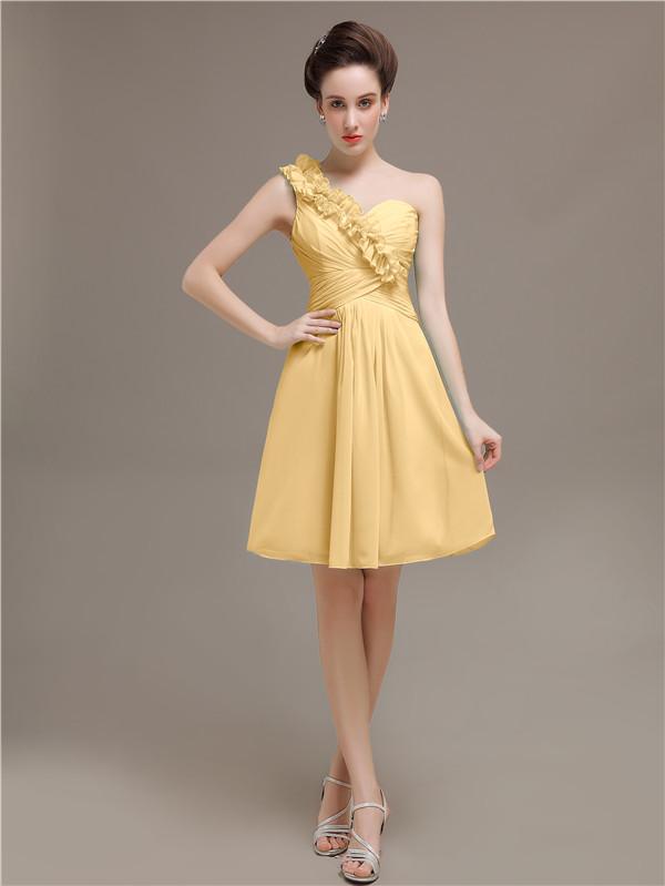 One Shoulder Pleats Bridesmaid Dresses